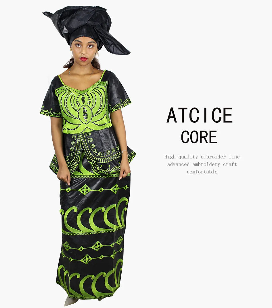 African Dre ss for Women Plus Si ze Embroidery Weddi ng Guest Long Maxi Dress with Scarf
