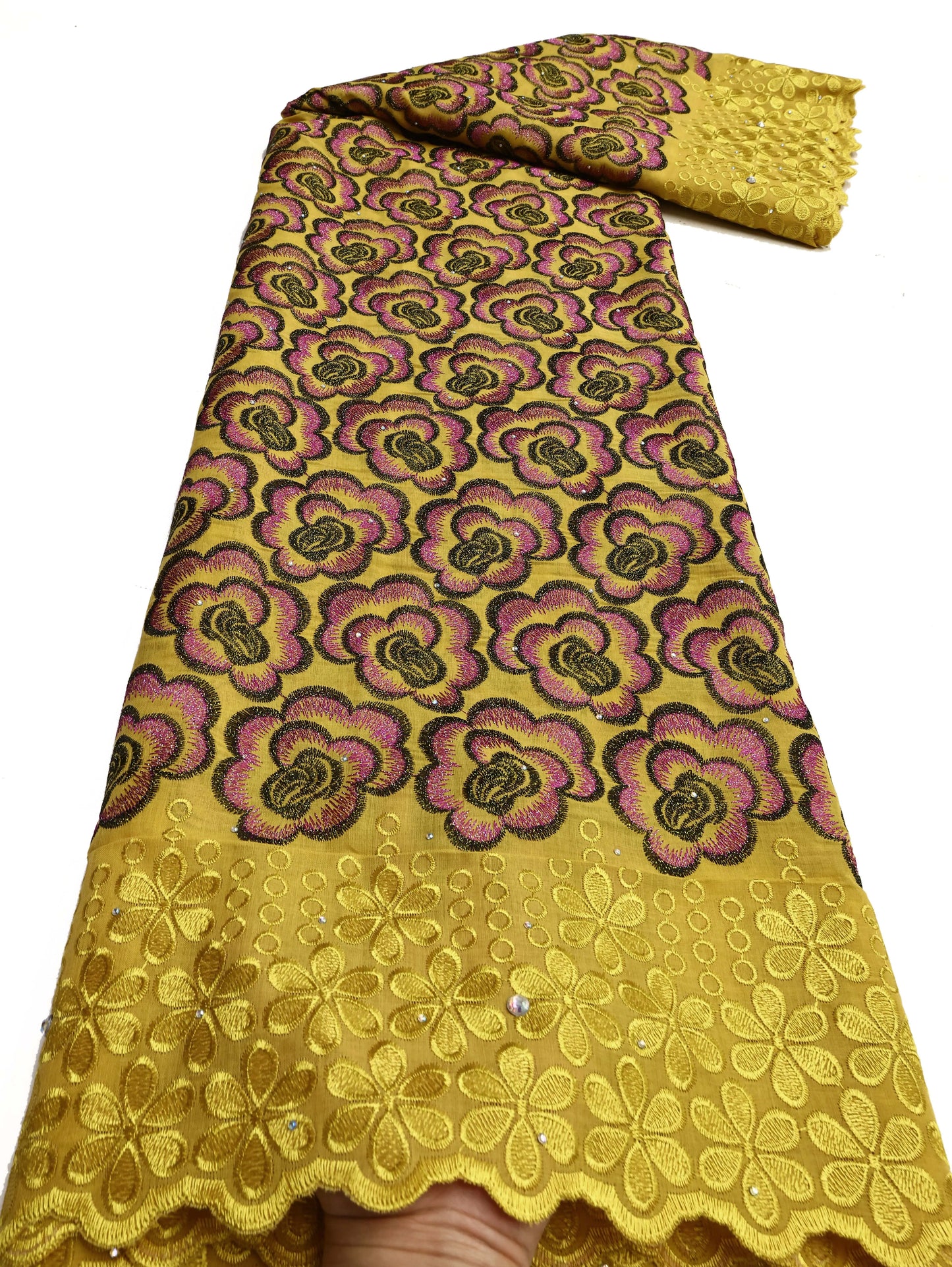 Latest 2025 High Quality African Nigerian Tulle Lace Fabric Cotton Damask Guipure Formal Prom Party Gown Dress 5Yards