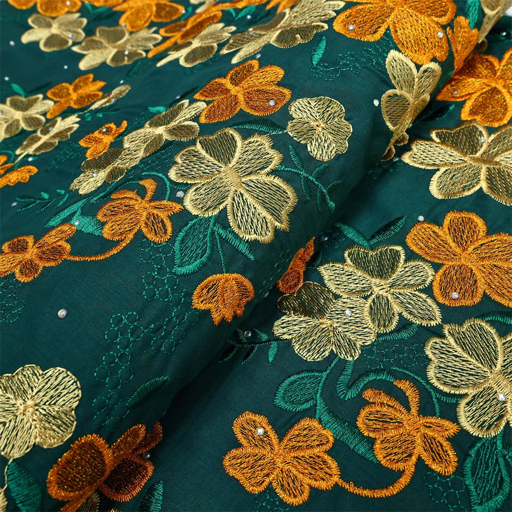 Latest 2025 High Quality African Nigerian Tulle Lace Fabric Cotton Damask Guipure Formal Prom Party Gown Dress 5Yards