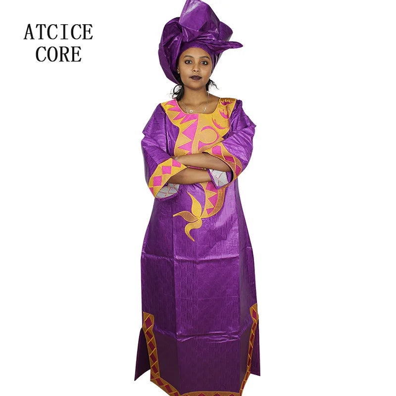 African Attire For Women Bazin Riche Embroidery Plus Size Elegant Party Church Dress