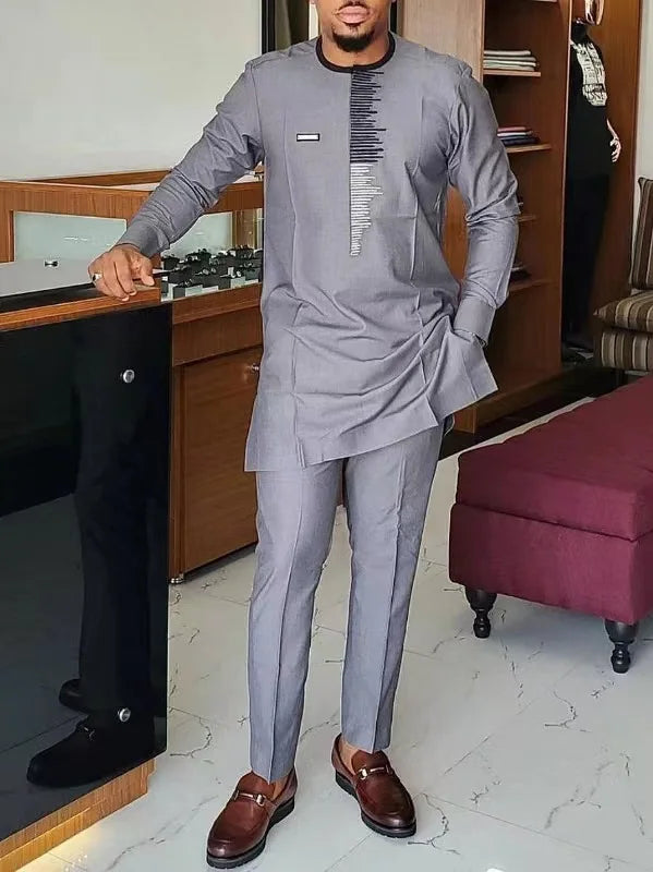 2 Piece African Clothes for Men Spring Fashion African Long Sleeve Top Long Pant Matching Sets Outfits Dashiki African Clothing