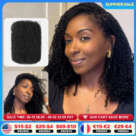 QVR Afro Kinky Bulk Human Hair Extensions Natural Black/Brown/Grey - Lightweight for Braiding, Styling & Everyday Wear