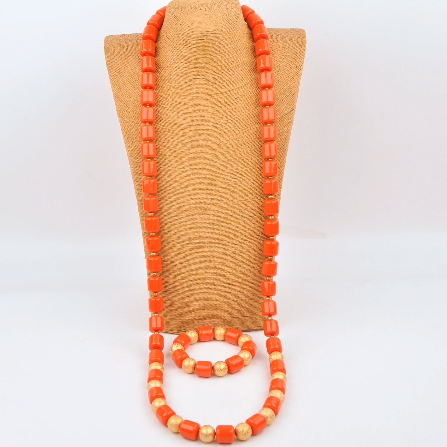 Orange Nigerian Artificial Coral Bead Necklace African Jewelry Sets