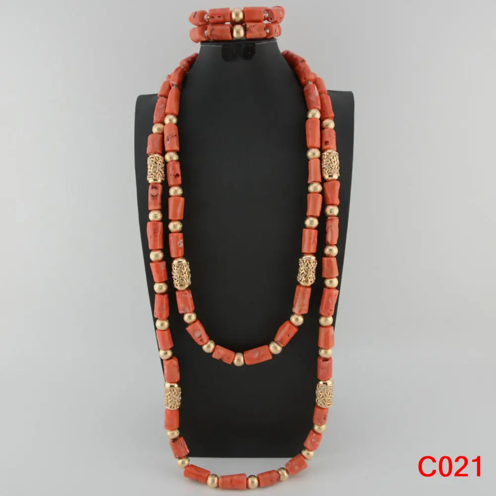 Fashion Nigerian Coral Beads Necklace Earrings Set for Bride New African Wedding Jewelry Set