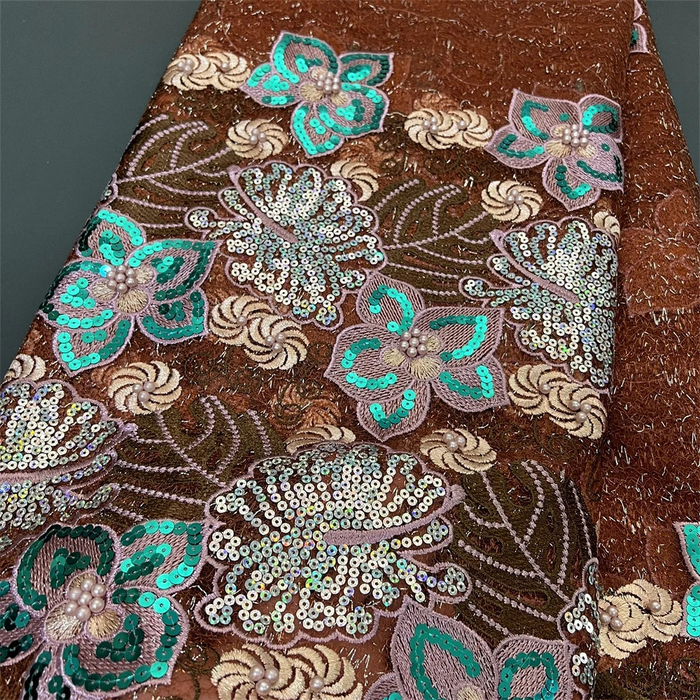 Nigerian Tulle Lace Fabric with Sequins Embroidery, High Quality, African Sewing, Guipure Net Cloth, Prom Dresses, 5Yards