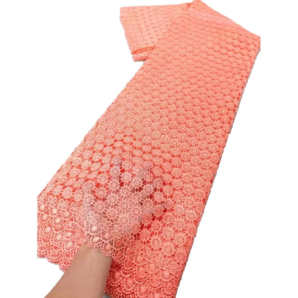 2025 Latest High Quality African Nigerian Water soluble  Damask Lace Fabric Embroidery Party Dress Sequins Cotton 5yards