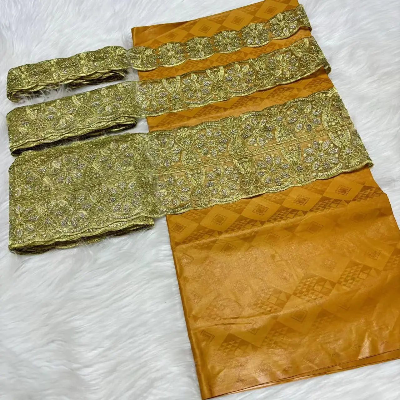 5 Yards/lot Perfume Bazin Riche Soft Brocade Fabric With 15 yards Lace Embroidered Trim Accessories Ribbon For Crafts Sewing