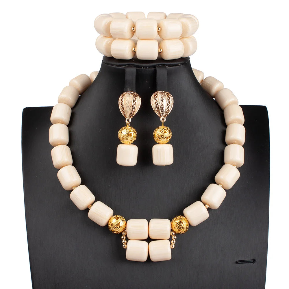 Long Fashion Wedding Beads Necklace White Artificial Coral Bridal Jewelry Sets African Beads Jewelry Set  ABK261