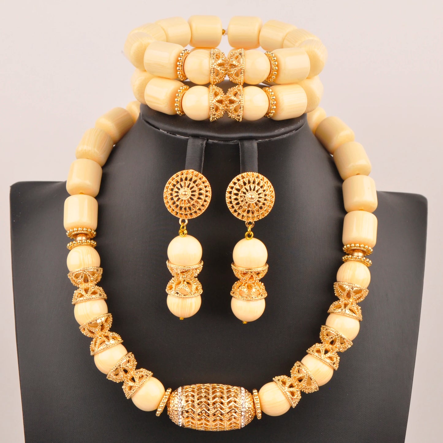 Orange Nigerian Artificial Coral Bead Necklace African Jewelry Sets