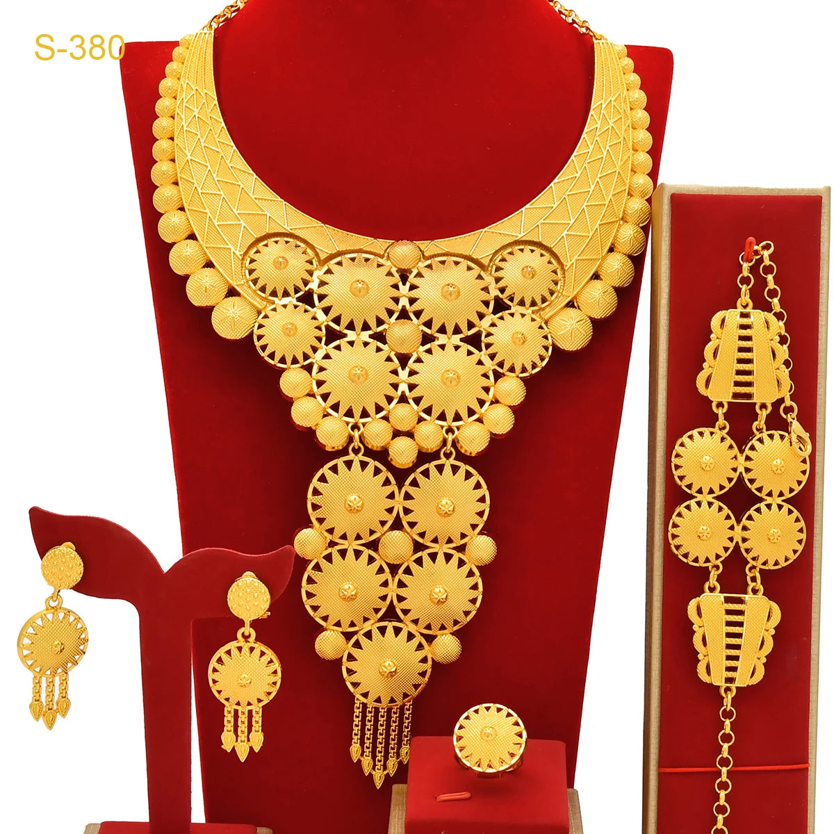 Indian Big 24k Gold Plated Jewelry Set For Women Party Dubai African Necklace Sets Bridal Wedding Gifts Arabic Jewelry Sets