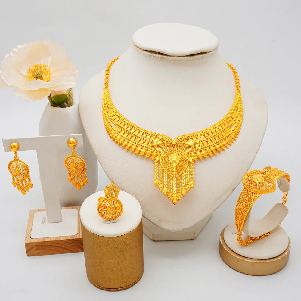 Dubai 24K Golden Plated Jewelry Set African Women's Banquet Wedding Necklace Set