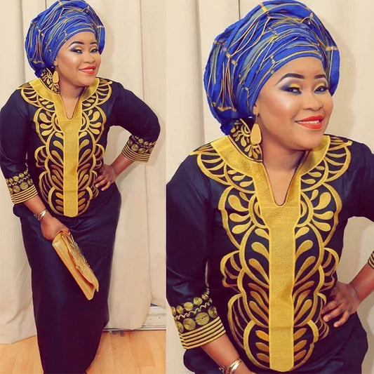 African dresses for women dashiki soft embroidery desing long dress without scarf