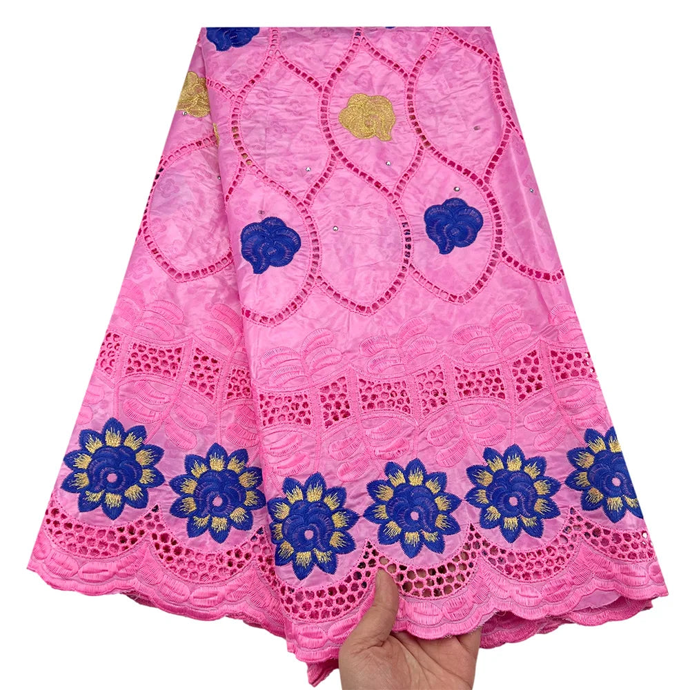 African Bazin Riche Fabric for Dress, African Lace Fabric, Nigerian Embroidery, 100% Cotton, 2.5Yards, F05, Latest