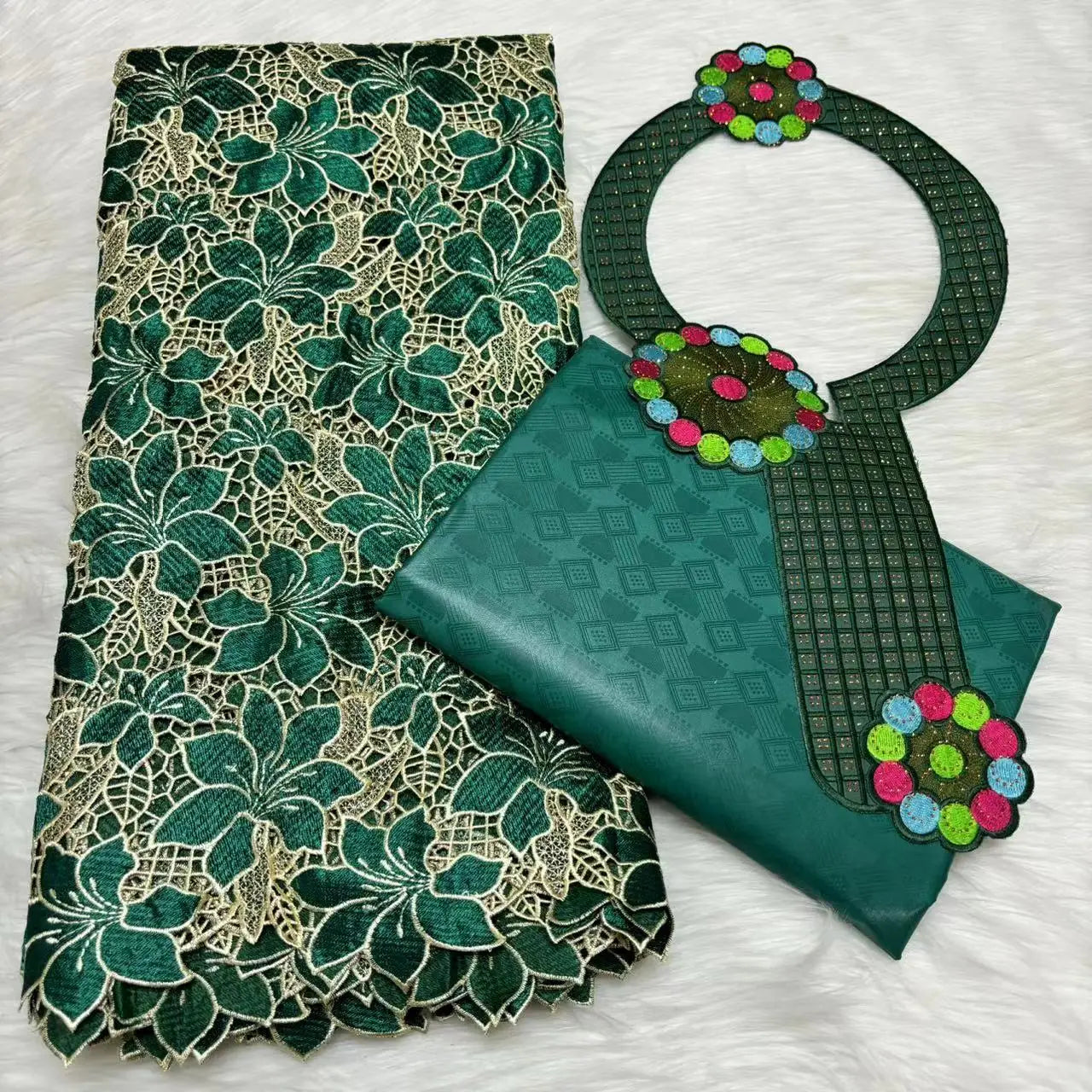 2024 High Quality 2.5yards Bazin Riche Brocade Fabric +2.5 Yards African Cotton Lace Fabric with Collar Set for Dress  M4-1212-1