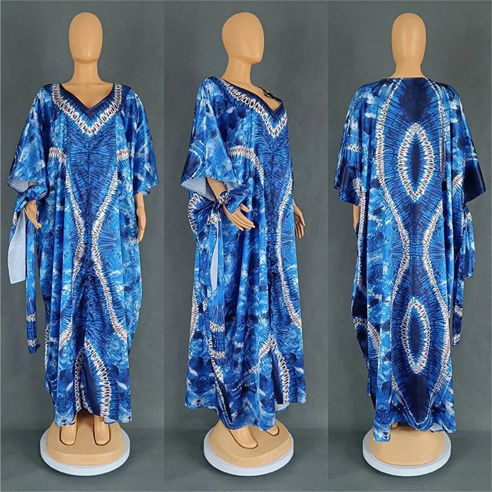 African Dresses for Women Hijab Kaftan Print Loose Boubou Robe Africa Clothes Ankara Dashiki Dubai Abaya Scarf Gown Caftan Dress