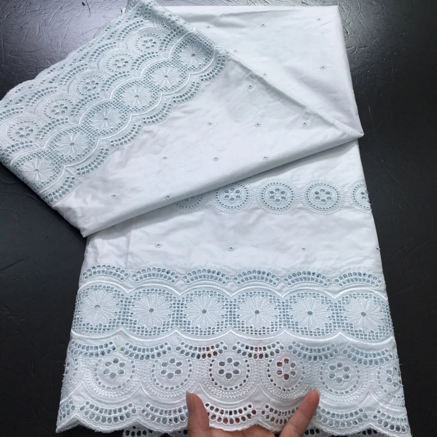 African Dry Cotton Lace Fabric 2025 High Quality 5 Yards Embroidered Men's Nigerian Lace Fabric Elegant Dress for Party A4041