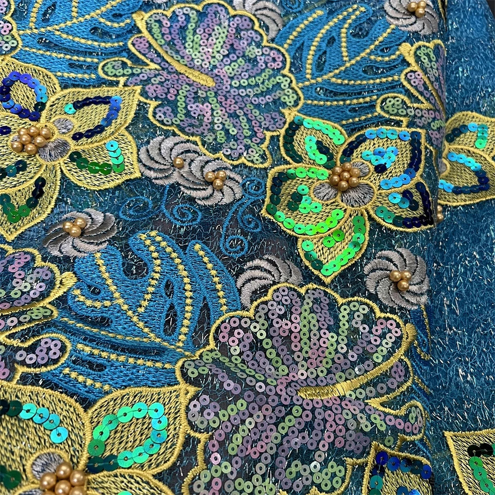 Nigerian Tulle Lace Fabric with Sequins Embroidery, High Quality, African Sewing, Guipure Net Cloth, Prom Dresses, 5Yards