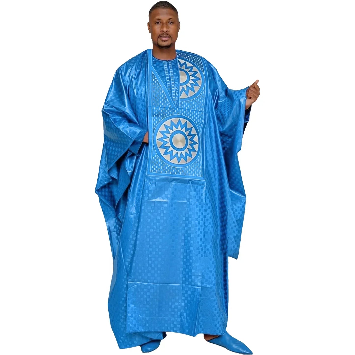 African Dresses For Couples Traditional  Bazin Embroidery Dresses Floor Length Dress With Scarf Couple Design