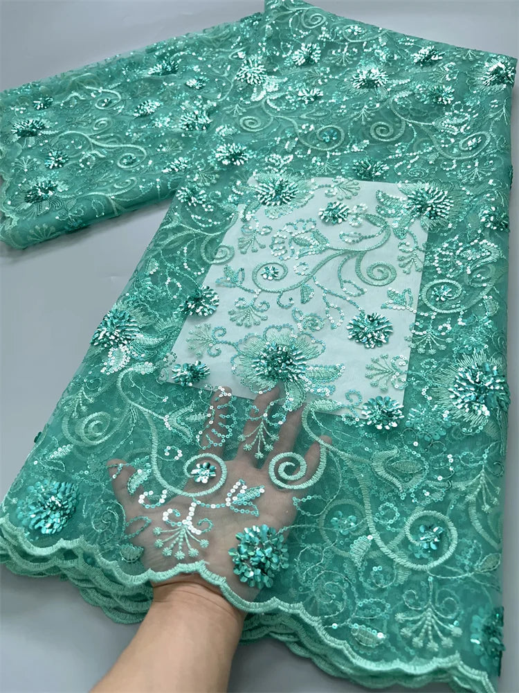 For Sewing Luxury Midi Party Dresses French Tulle Mesh Lace Newest Design African Nigerian Embroidered Lace Fabric,2.5yards 3846