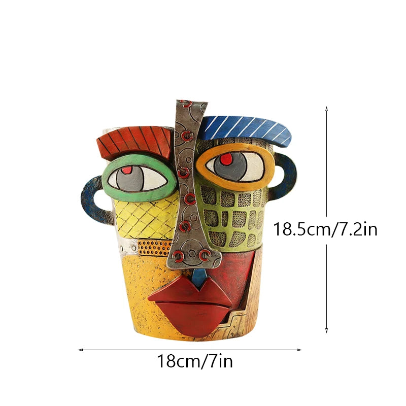 NORTHEUINS Resin Retro Face Colorful Abstract Art Succulent Flower Pots Resin Ornament Antique Flower Vase Potted Plan Container