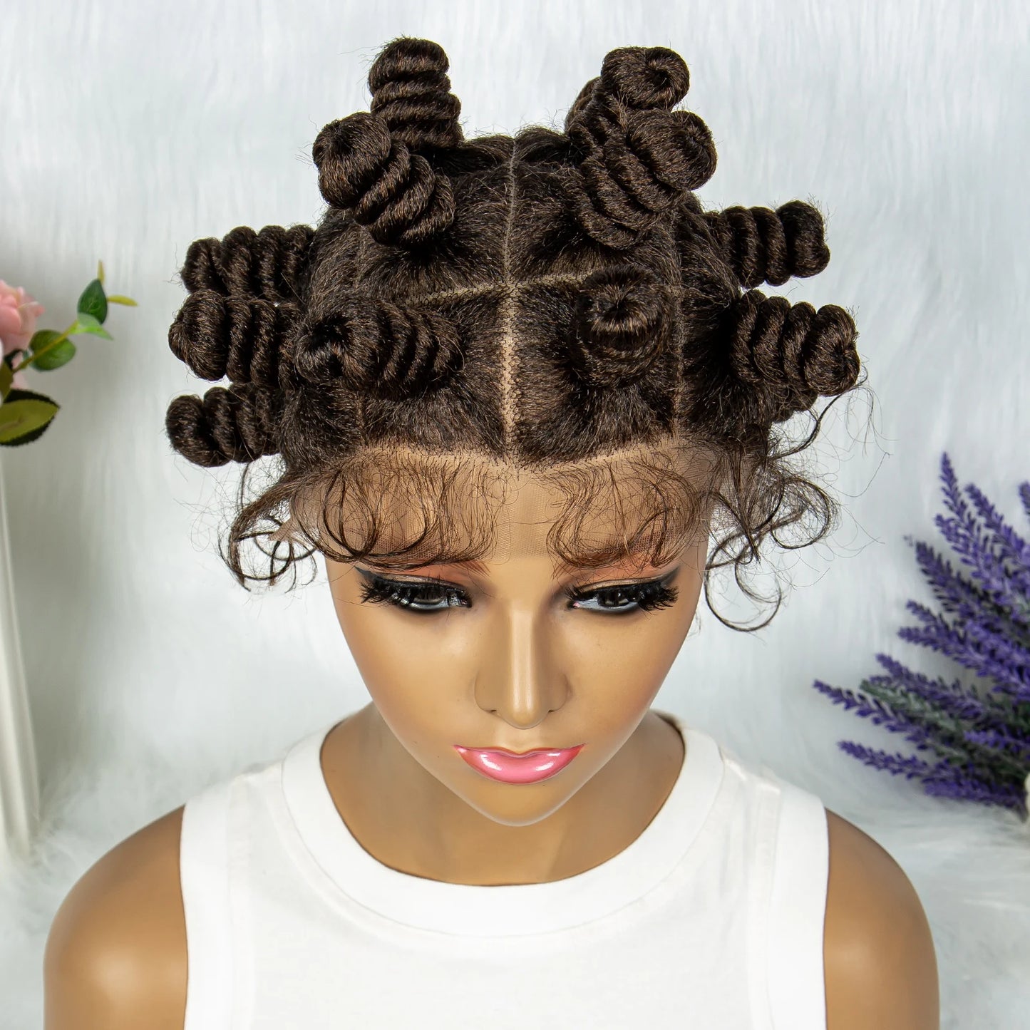 Knotless Braids Wig Synthetic Box Braided Hair Twist Braided Buns Wig Full Lace African Braiding Hair For Black Women