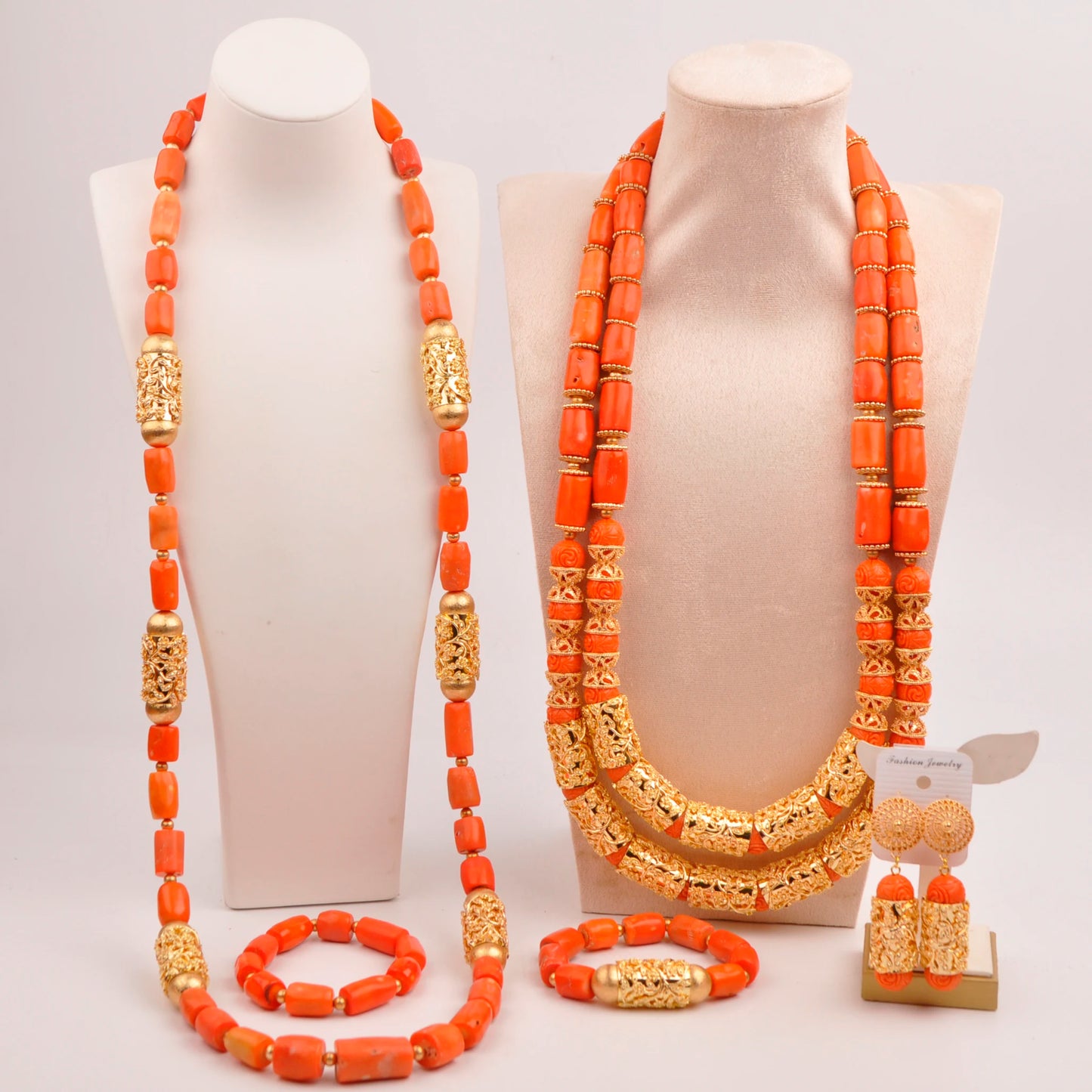 Orange Nigerian Artificial Coral Bead Necklace African Jewelry Sets