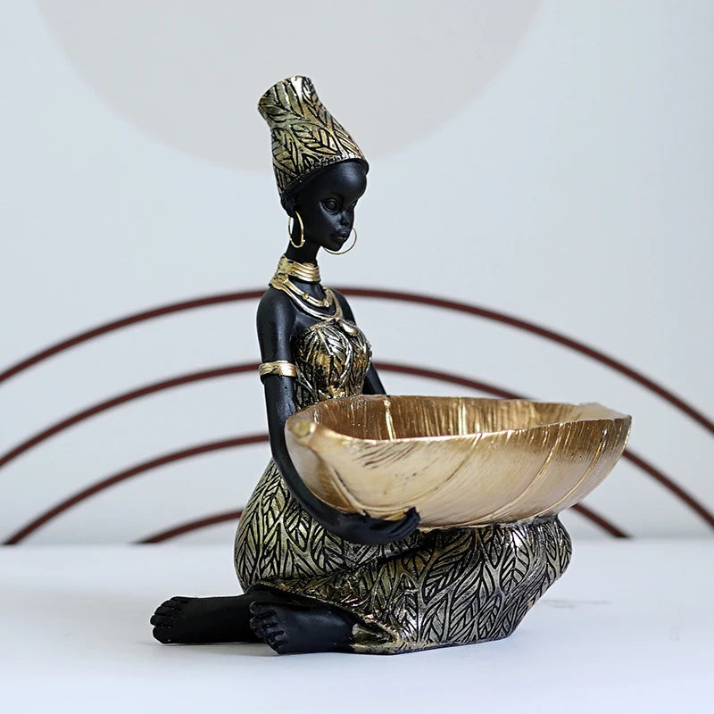 SAAKAR Resin Exotic Black Woman Storage Figurines Africa Figure Home Desktop Decor Keys Candy Container Interior Craft Objects