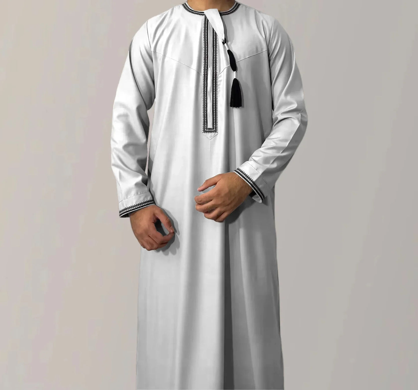 New Men's Muslim Fashion Abayas Dress O Neck Long Sleeve Pullover Kaftan Pakistan Saudi Arab Caftan Islamic Clothing Prayer Robe