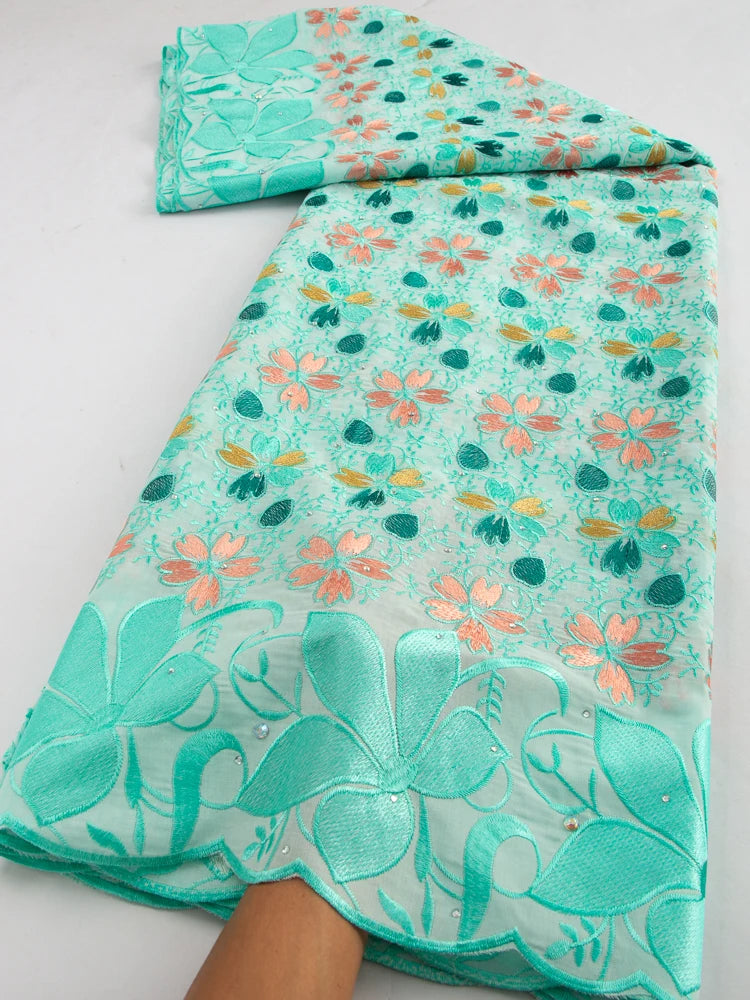 African Cotton Lace Fabric with Stones 2024 High Quality Nigerian Swiss Voile Lace for Sewing Women Evening Party Dresses TY3582