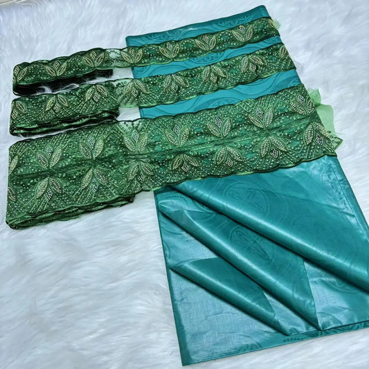 5 Yards/lot Perfume Bazin Riche Soft Brocade Fabric With 15 yards Lace Embroidered Trim Accessories Ribbon For Crafts Sewing