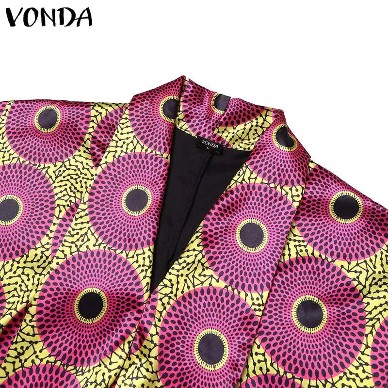 VONDA Plus Size Women Elegant Wide Leg Pants Pants Sets 2024 Vintage 3/4 Sleeve Elastic Waist Tops+Trousers Casual Pleated Suits