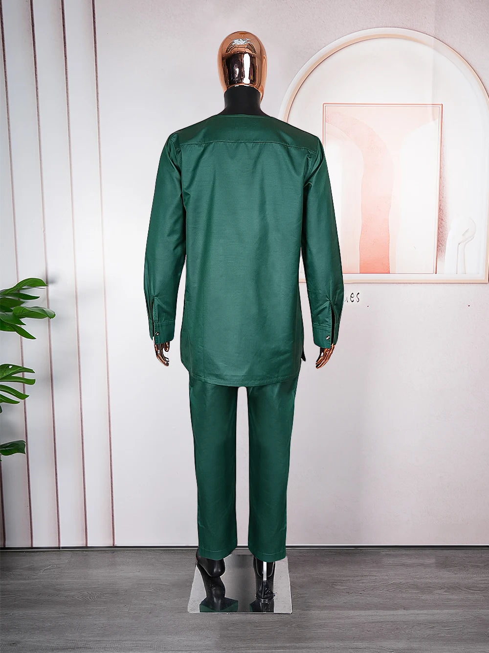 H&D African Clothes for Men Traditional Wear Formal Bazin Riche Dashiki Outfits Green Shirt Pants Robe Suit African Men Agbada