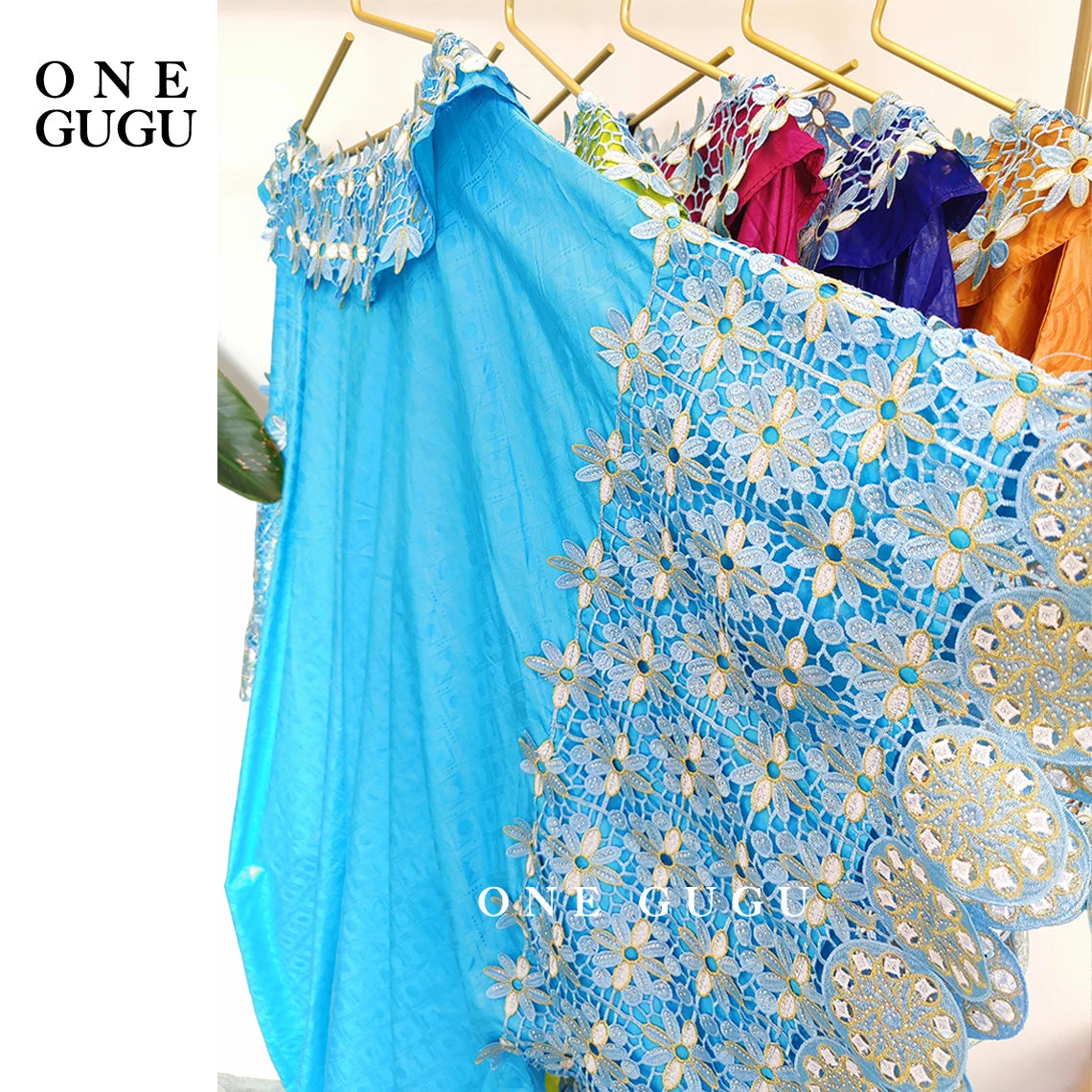 Sky Blue African Bazin Rich Dress Original Nigerian Basin BouBou Dashiki For Ankara Party Wedding Bride Robe Guipure Sewn Dress