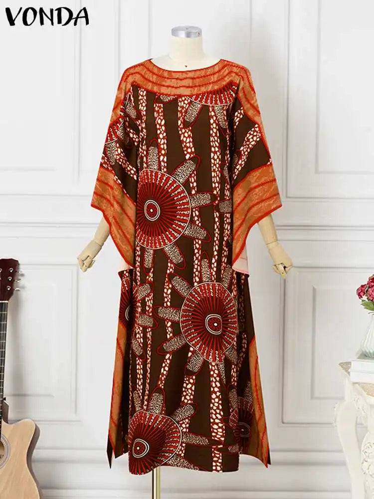 Plus Size 5XL VONDA Bohemian Women Long Dress Summer Printed Ruffled Maxi Sundress Flare Sleeve Loose Casual Robe Party Vestidos