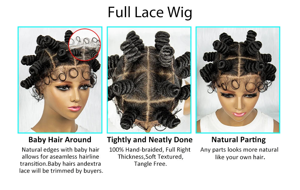 Knotless Braids Wig Synthetic Box Braided Hair Twist Braided Buns Wig Full Lace African Braiding Hair For Black Women