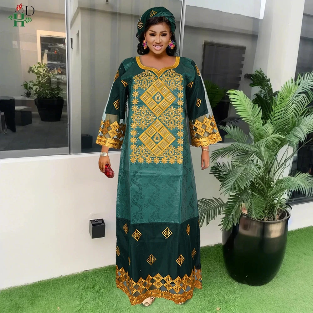 H&D African Clothing Dresses For Women 2024 Elegant Wedding Party Gown Ankara Dashiki Long Dress Roupas Bazin Riche Robes