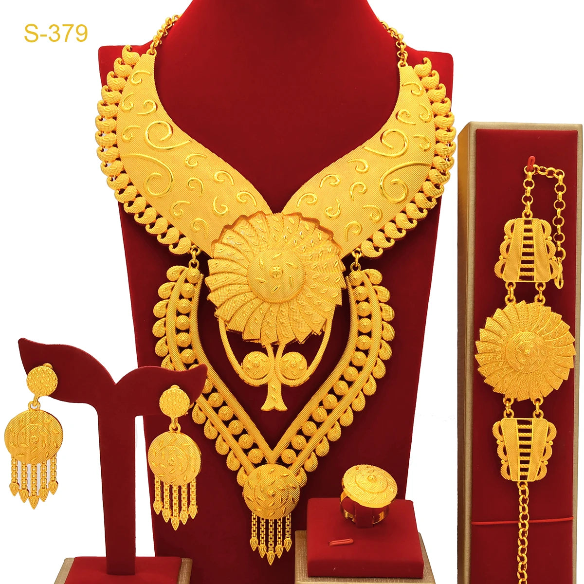 Indian Big 24k Gold Plated Jewelry Set For Women Party Dubai African Necklace Sets Bridal Wedding Gifts Arabic Jewelry Sets