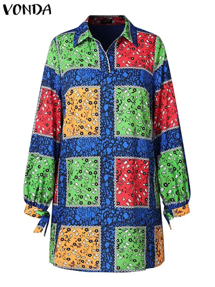 VONDA Plus Size 5XL Women Autumn Long Sleeve Printed Dress 2025 Bohemian Party Sundress Vintage A-Line Vestidos Loose Robe
