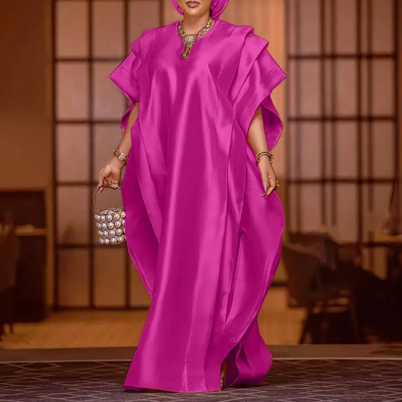 VONDA Oversize Women Maxi Dress Elegant Short Sleeve Ruffled Satin Silk Party Sundress 2024 Casual Loose Solid Color Summer Robe