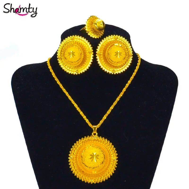 Shamty Sudan Nigeria Eritrea Kenya Wedding Jewelry Set Pure Gold Color African Gold Set Habesha style Romantic A30021
