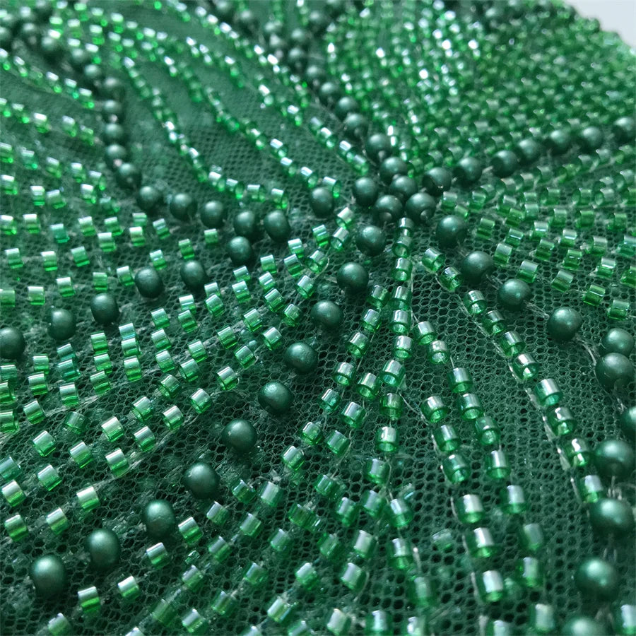 Kalume Green French Mesh Lace Fabric Beads African Lace Fabrics Nigerian Mesh Lace Fabric For Diy Dresses Party Wedding F4034