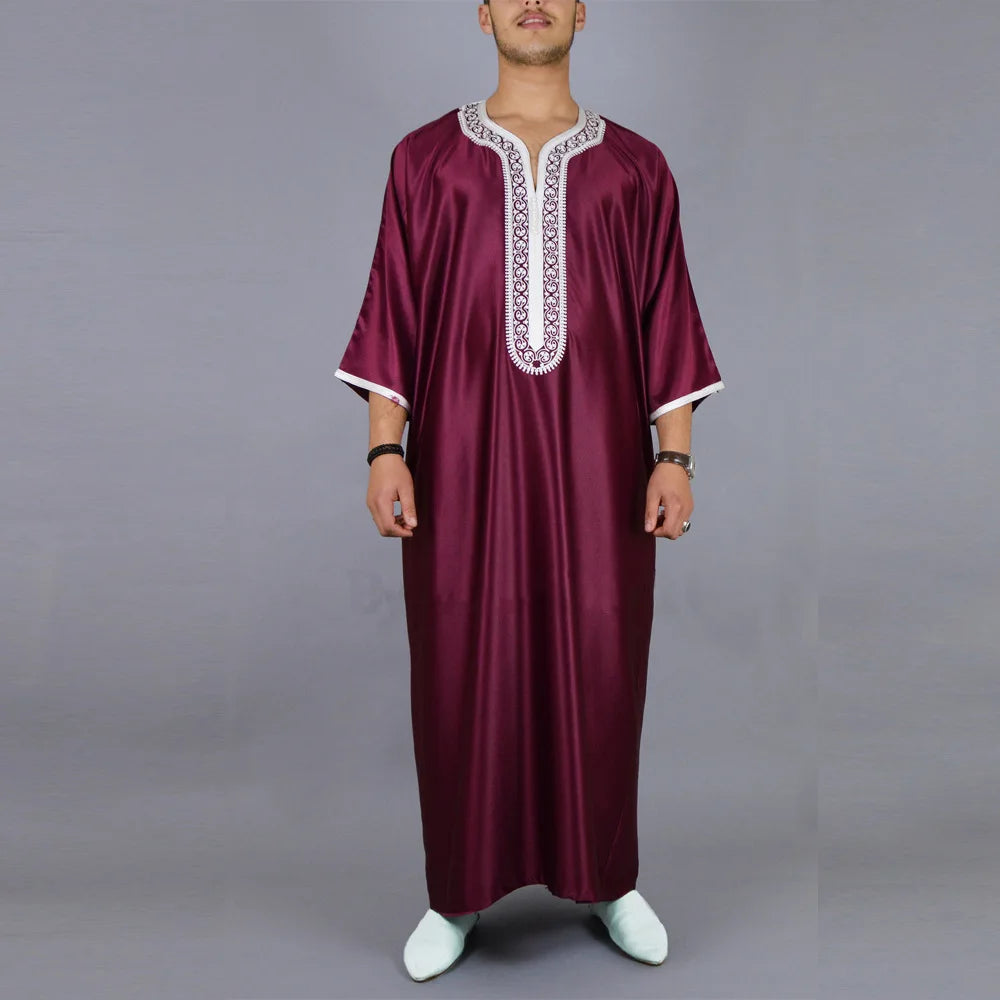 2025 Muslim Men's Casual Jubba Thobe Fashion Abayas Middle East Ethnic Style Hooded Long Robes Pakistani Islamic Clothing Homme