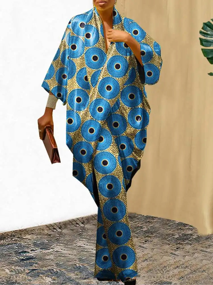 VONDA Plus Size Women Elegant Wide Leg Pants Pants Sets 2024 Vintage 3/4 Sleeve Elastic Waist Tops+Trousers Casual Pleated Suits