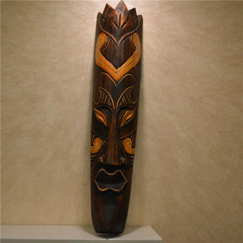 50cm H Southeast Asian Style Wall Hanging Pendant Thai Wood Carving African Face Mask Creative Retro Home Bar Hotel Decoration