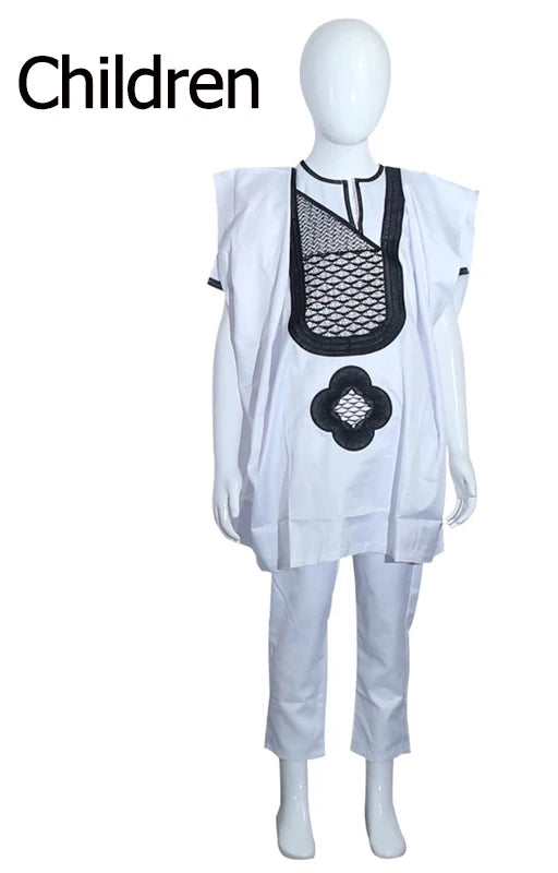 H&D African Men Clothing 3 Pieces Set Mens Dashiki Shirt Africa Agbada Outfit Clothes Dress Tops Pant Suits Children's Attire