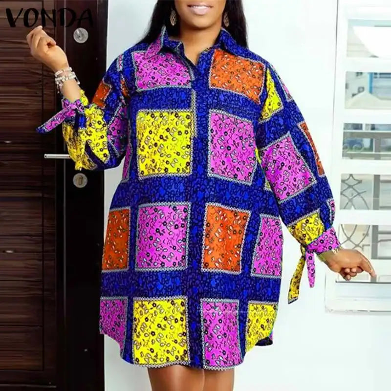 VONDA Plus Size 5XL Women Autumn Long Sleeve Printed Dress 2025 Bohemian Party Sundress Vintage A-Line Vestidos Loose Robe