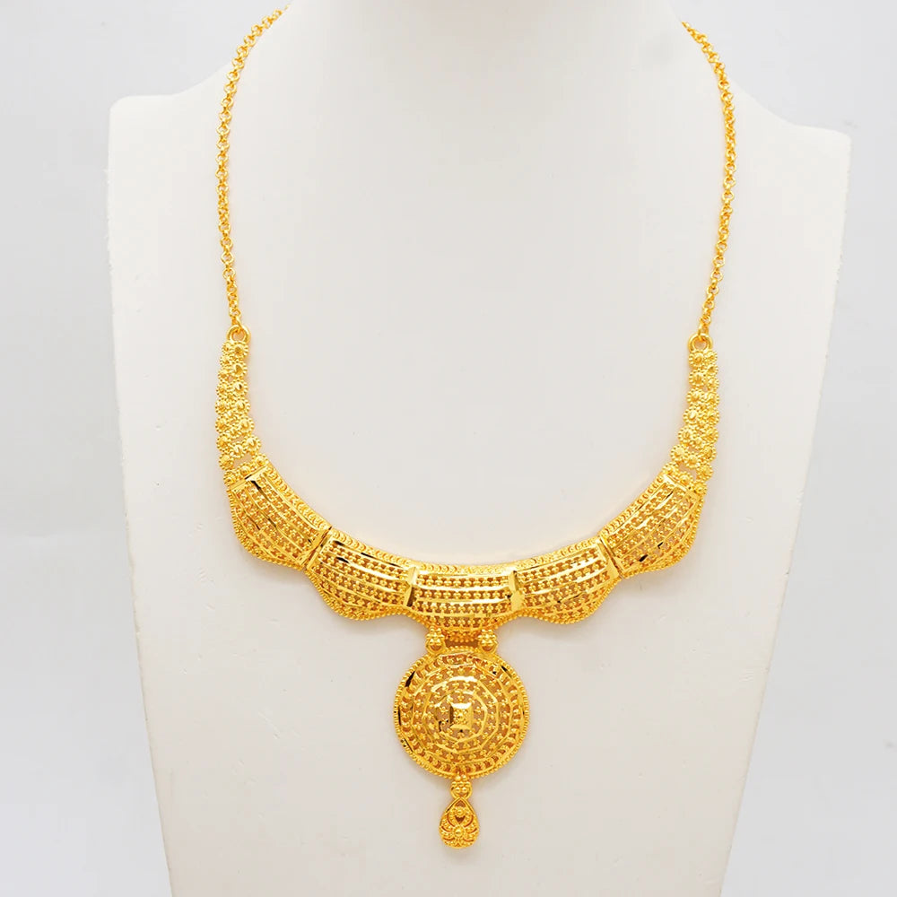 Luxury Indian Jewellery Earrings Necklace Jewelry Sets For Women Dubai Gold Color African Arabic Wedding Bridal  Party Gifts