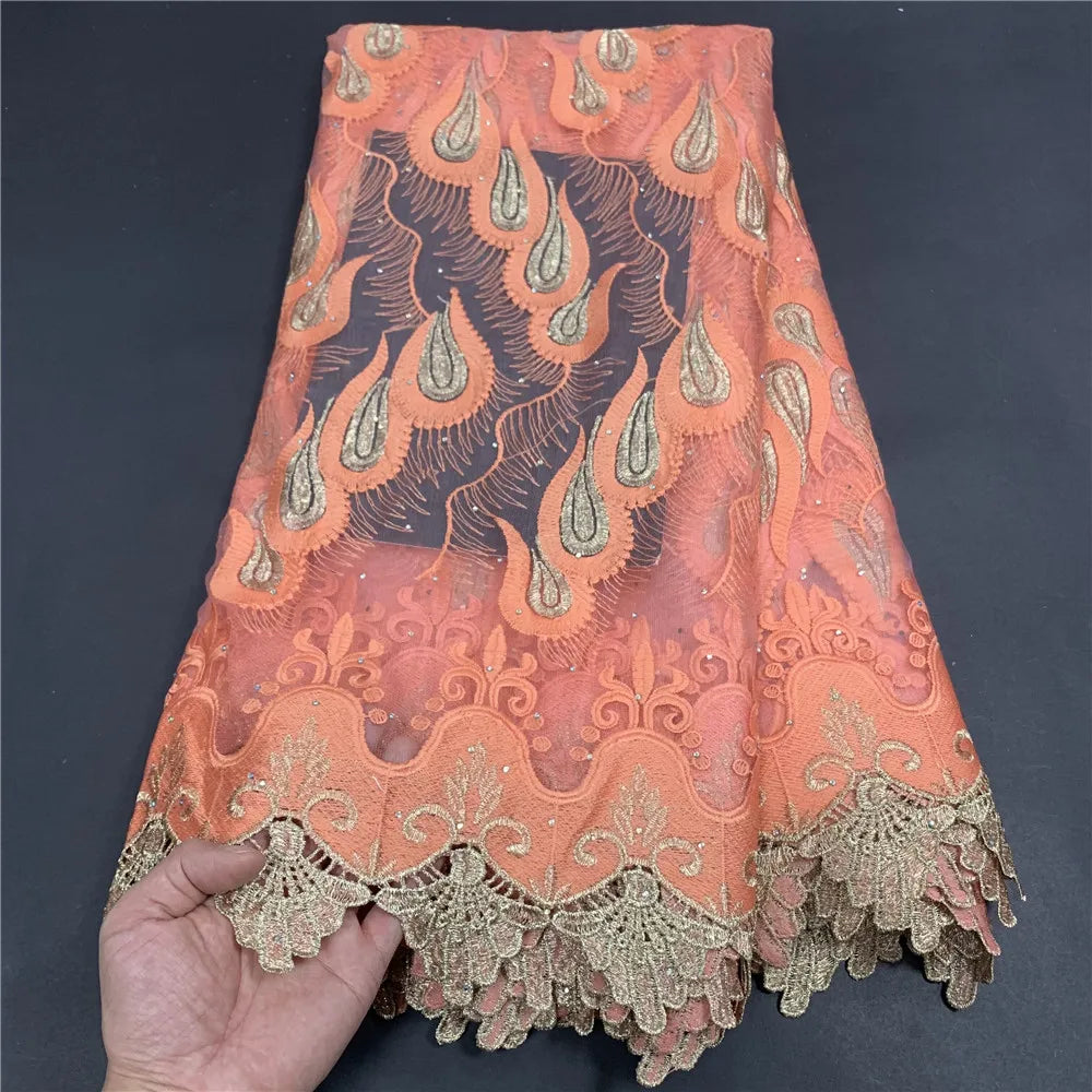 High Quality African Lace Fabric, Embroidery Tulle Cotton, French Wedding Party Dress, Guipure Sequins, 2.5Yards, Latest 2024