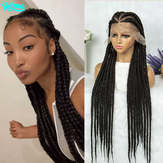 KIMA Synthetic Full Lace Briaded Wig Cornrow Braids Wig With Baby Hair Transparent  Lace Braided Wig Knotless Box Faux Locs Wig