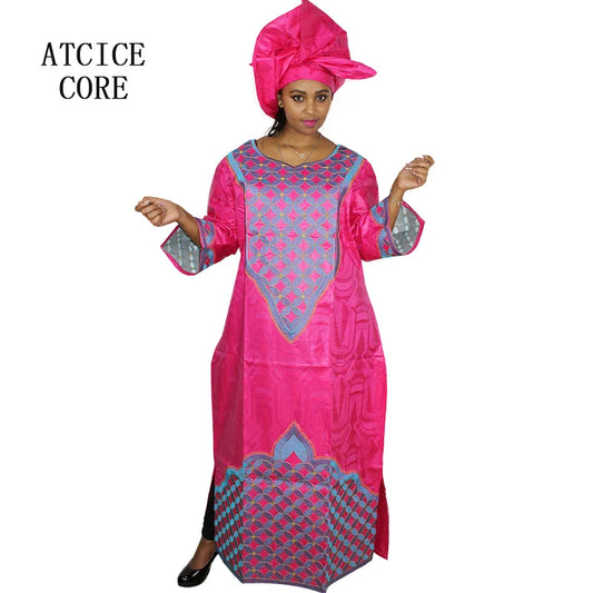 African Attire For Women Bazin Riche Embroidery Plus Size Elegant Party Church Dress